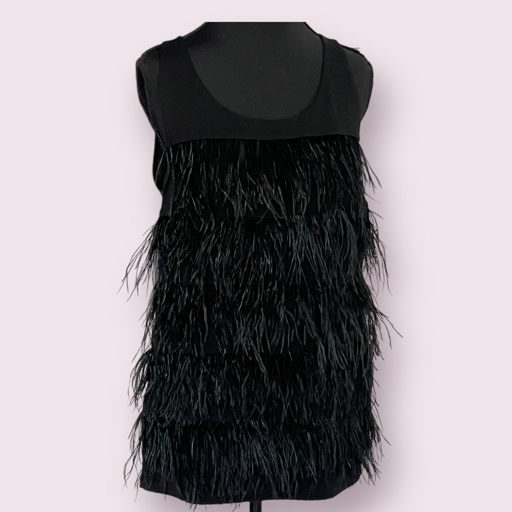 Ann Taylor Black Feather Fringe Top Sleeveless Layered Party Glam Medium